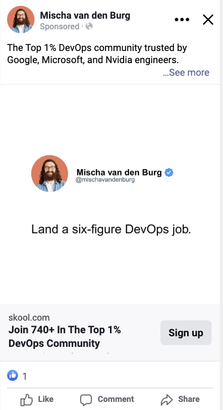 Concept sample static ad for a DevOps product, built around an outcome promise headline